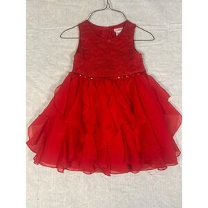 Youngland Toddler Girls Red Lace Sequin Ruffle Skirt Party Dress Size 4T‎